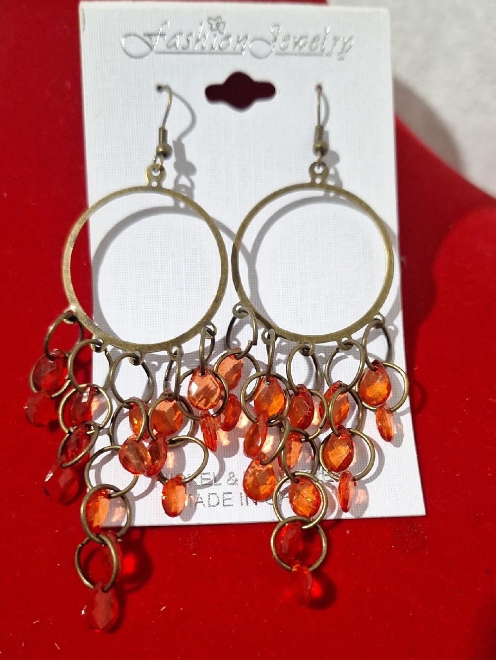 Fashion Jewelry Orange Chandelier Hoop Earrings